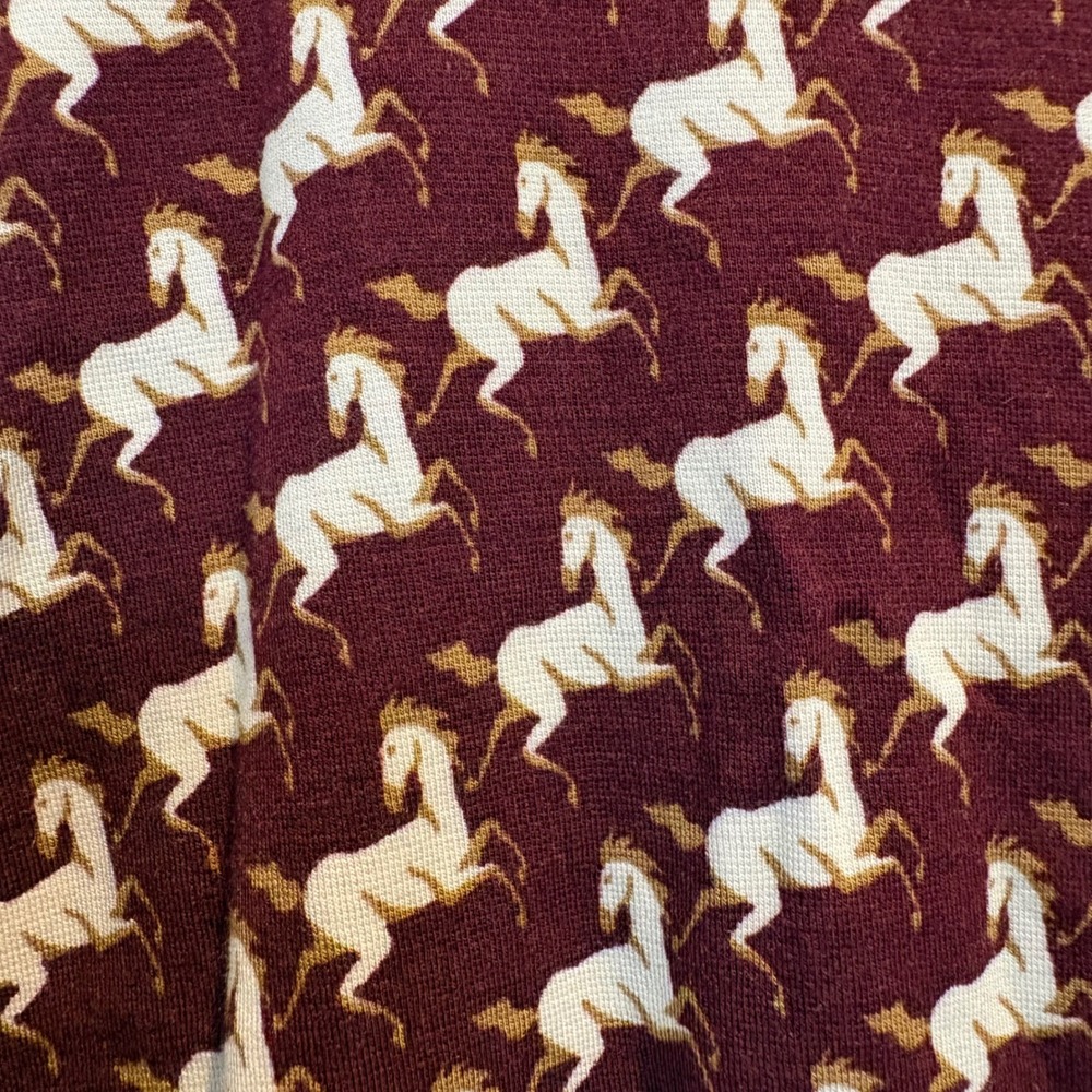 Ann Taylor Horse Print Midi Dress Womens 6 Burgundy Long Sleeve Knit Stretch - Picture 4 of 14